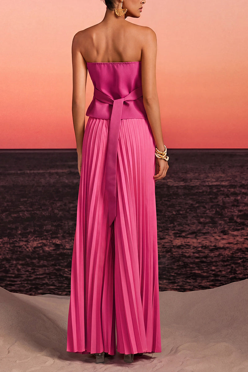 Women's Elegant Party Shiny Rhinestone Strapless or Pleated Pants Two-Piece Set