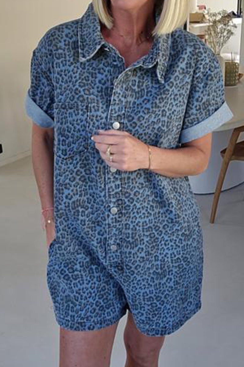 Women's Casual Printed Loose Fit Denim Jumpsuit