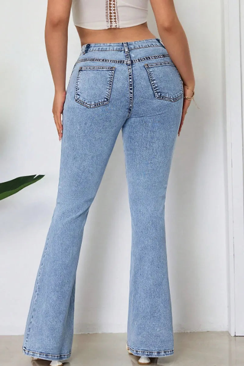 Women's Vintage Embroidery Flared High Waist Jeans