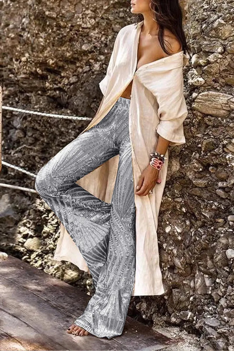 Women's Stylish Sequin Paneled Straight Leg Pants