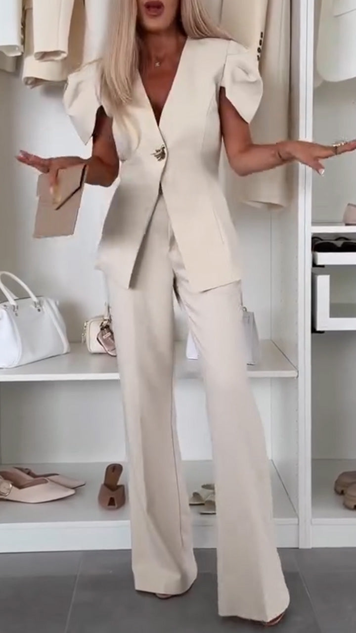 Women V-neck Jacket + Pants Temperament Commuting Suit