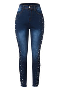 Women's High Waist Push Up Rhinestone Embellished Jeans