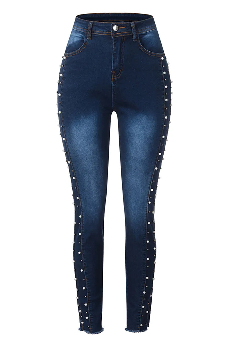 Women's High Waist Push Up Rhinestone Embellished Jeans
