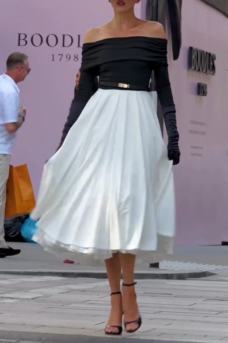 Women's Elegant Off-Shoulder Top A-Line Skirt Two-Piece Set