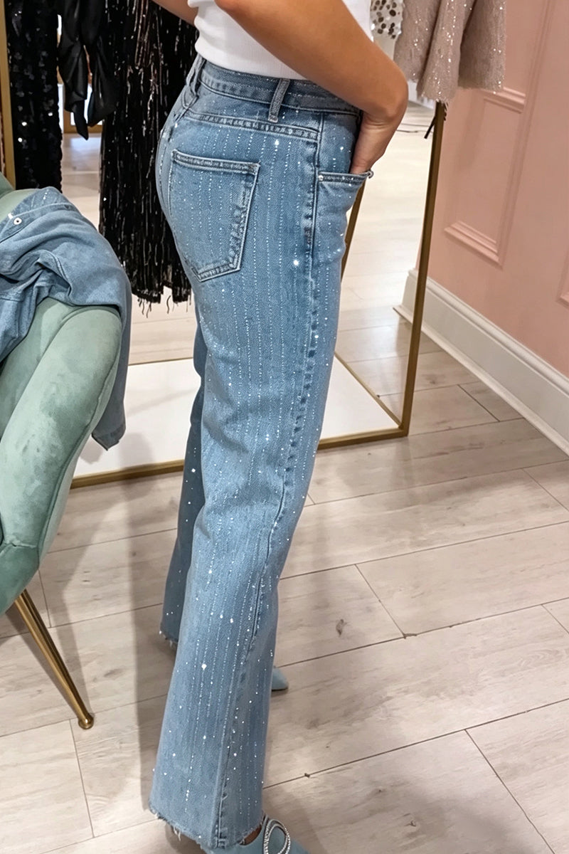 Women's Vertical Hot Stamping Diamond Casual Jeans