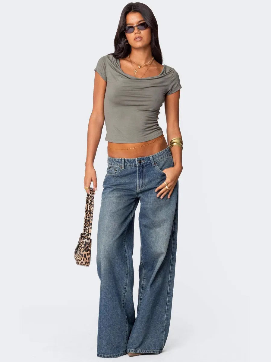 Fashion Loose Wide Leg Bow Print Jeans