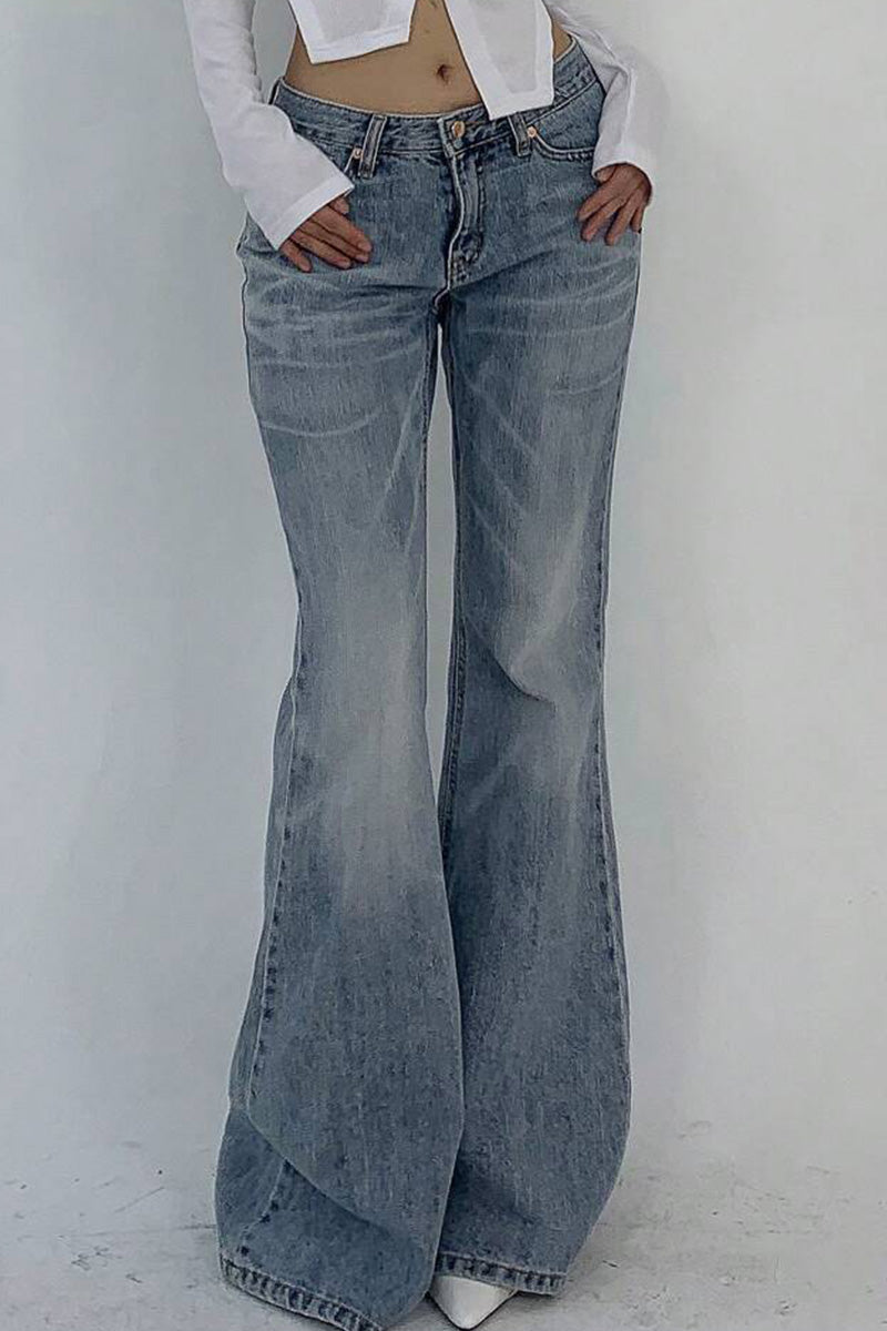 Women's Double Button Slim Fit Stretchy Flared Jeans