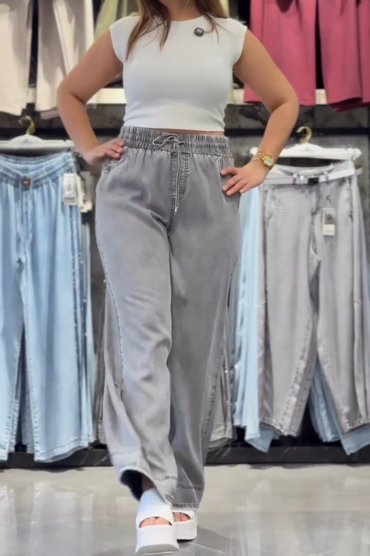 Women's Casual Stretch Waist Wide Leg Jeans
