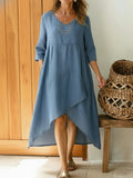 Casual V-neck Irregular Hem Denim Cotton Dres