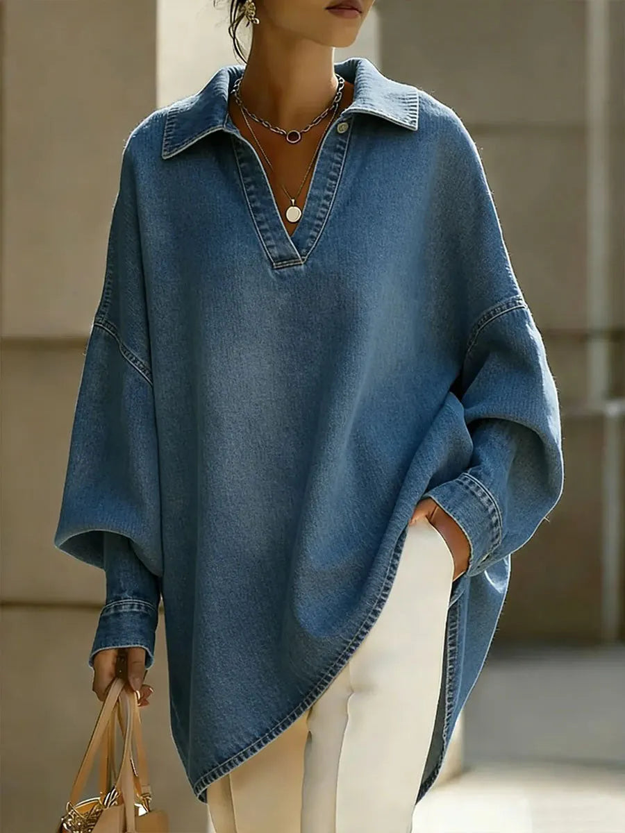 Buttoned Solid Color Long Sleeves Loose Lapel Blouses&Shirts Tops