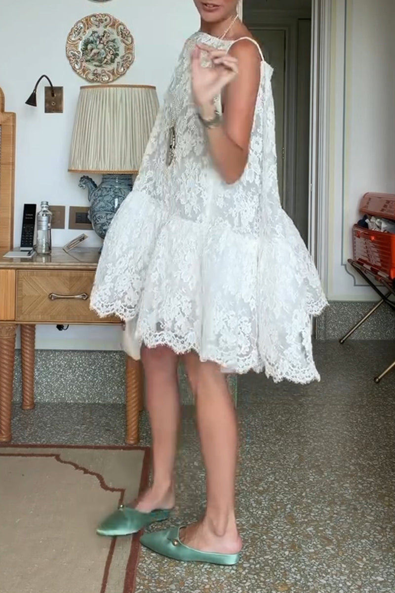 Women's Vacation Ruffle Hem Patchwork Loose Lace Dress
