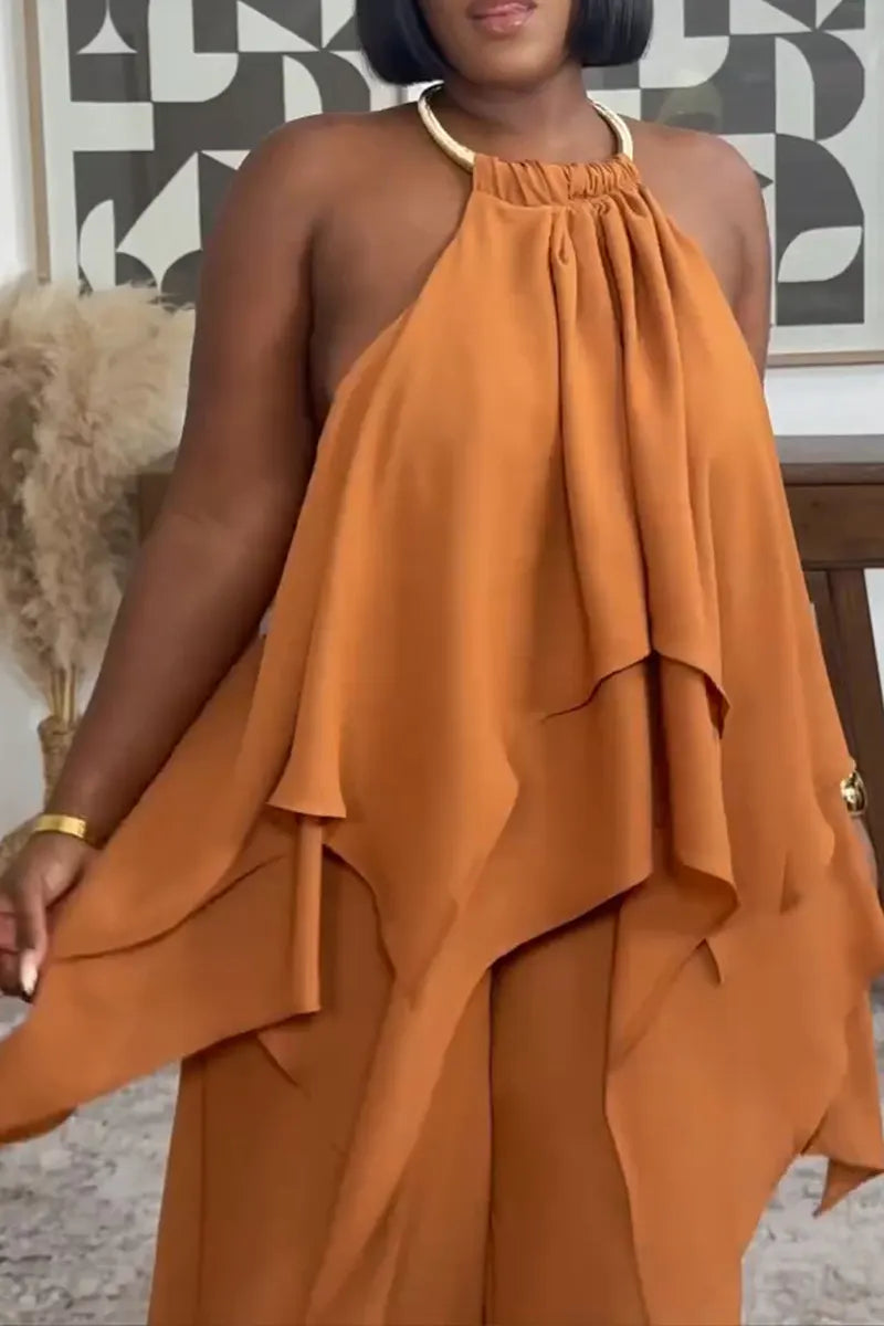 Women's Casual Layered Flounce Backless Jumpsuit