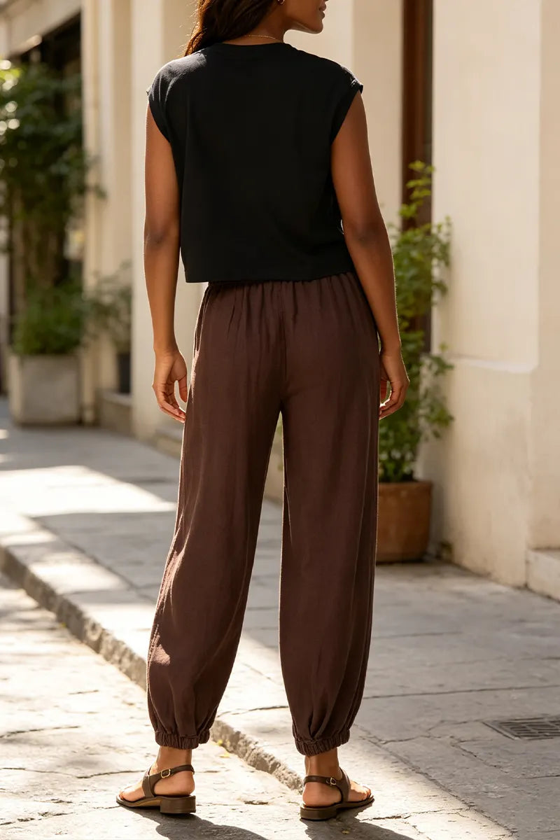 Women Drawstring Solid Color Casual Pants
