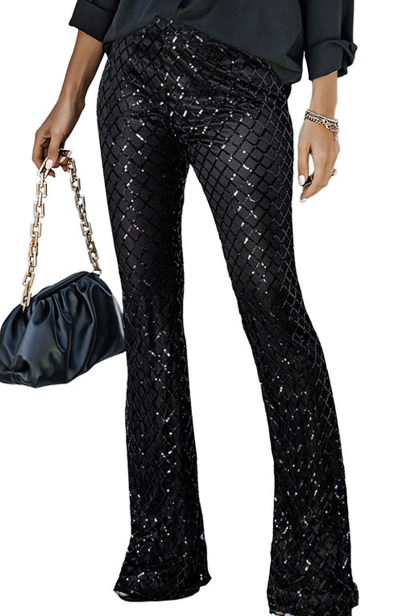 Women's Stylish Sequin Paneled Straight Leg Pants