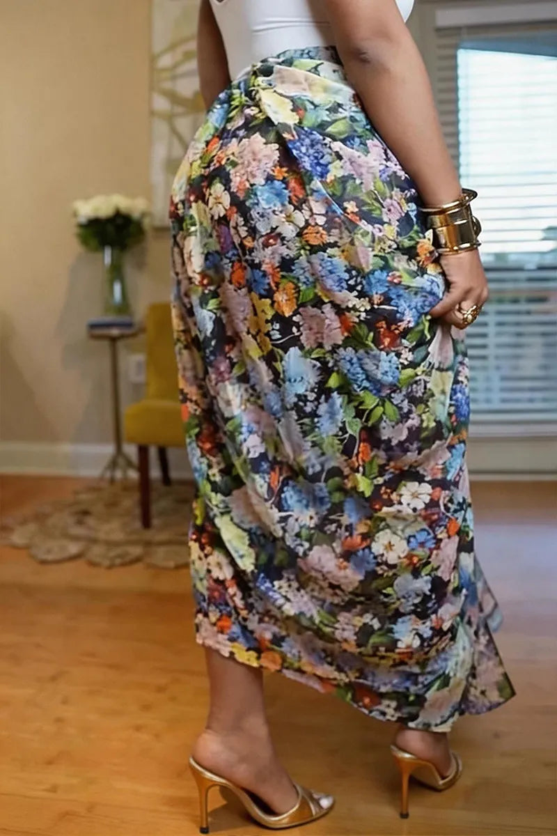 Women's Elegant Resort Print Pleated Skirt