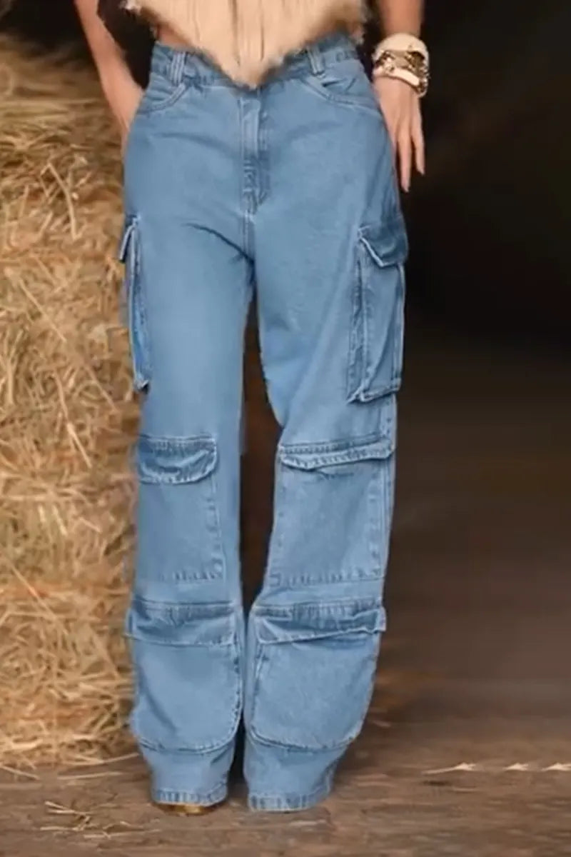 Women's Patchwork Multi Pocket Casual Jeans