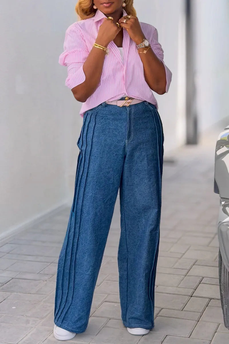 Women's Casual Commuter Side Pleated Jeans