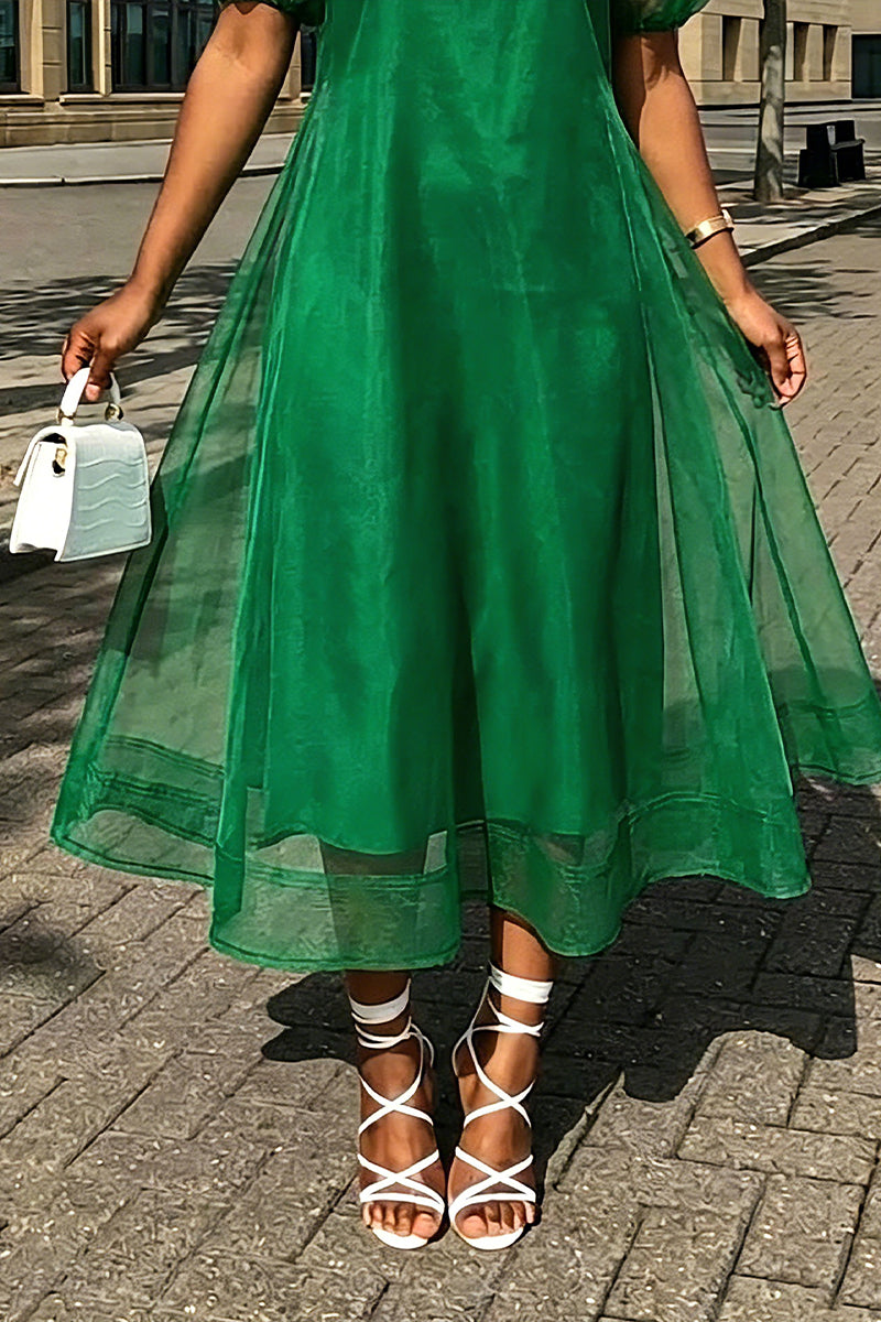 Women's Inner Camisole Dress+ Round Neck See Through Dress Elegant Temperament Two-piece Set