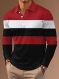 Men's Business Casual Striped Long Sleeve Polo