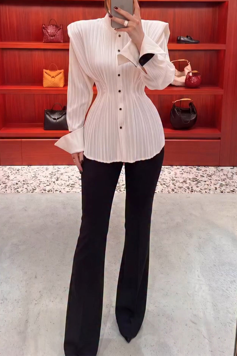 Women's Elegant Wide Shoulder Pleated Shirt or Pants
