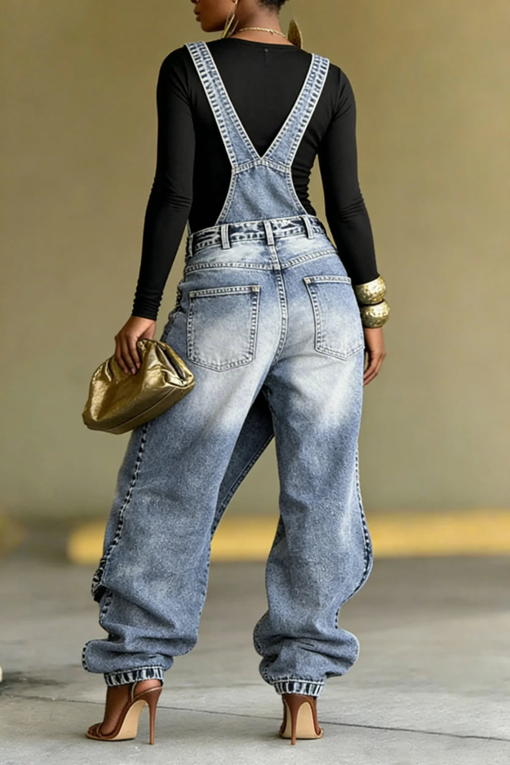 Women's Hot Selling Casual Asymmetrical Overlapping Denim Jumpsuit