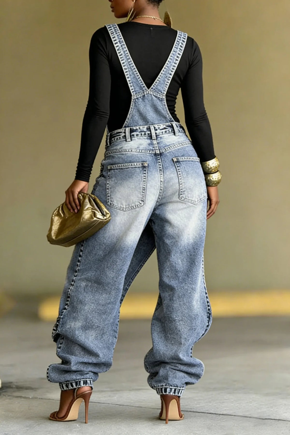 Women's Hot Selling Casual Asymmetrical Overlapping Denim Jumpsuit