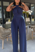 Women's Casual Backless Wide Leg Long Jumpsuits