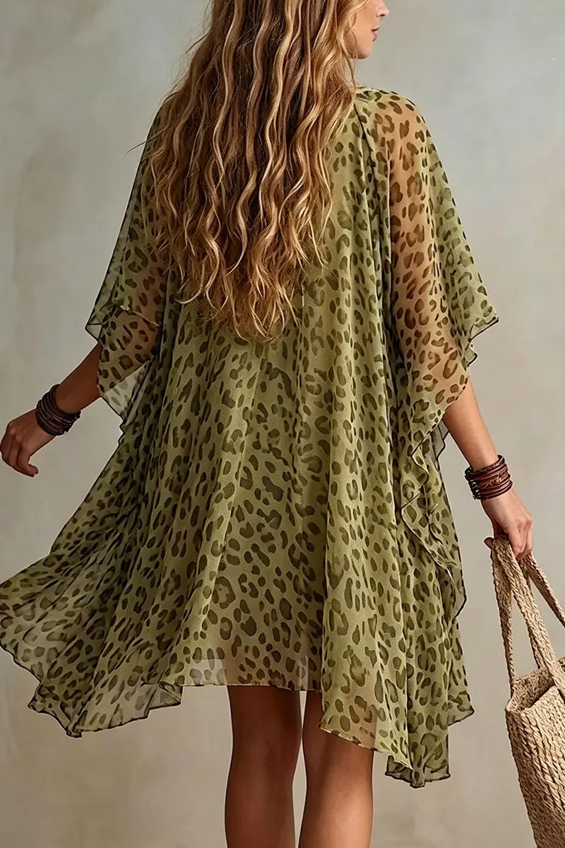 Women's Fashion Comfortable Leopard Print Batwing Mini Dress