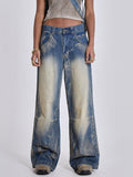 Vintage Distressed Ombre Wing Print Wide Leg Jeans