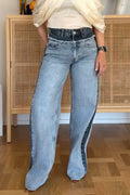 Women's Bestseller Fashion Color Block Washed Wide Leg Jeans