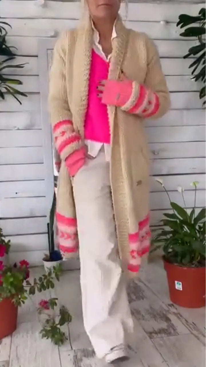 Women Knitted Contrasting Casual Cardigan