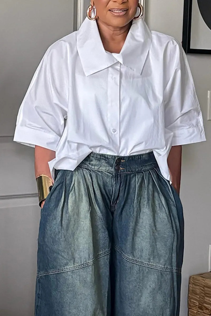 Women's Casual Loose Short Sleeve Shirt or Loose Casual Jeans