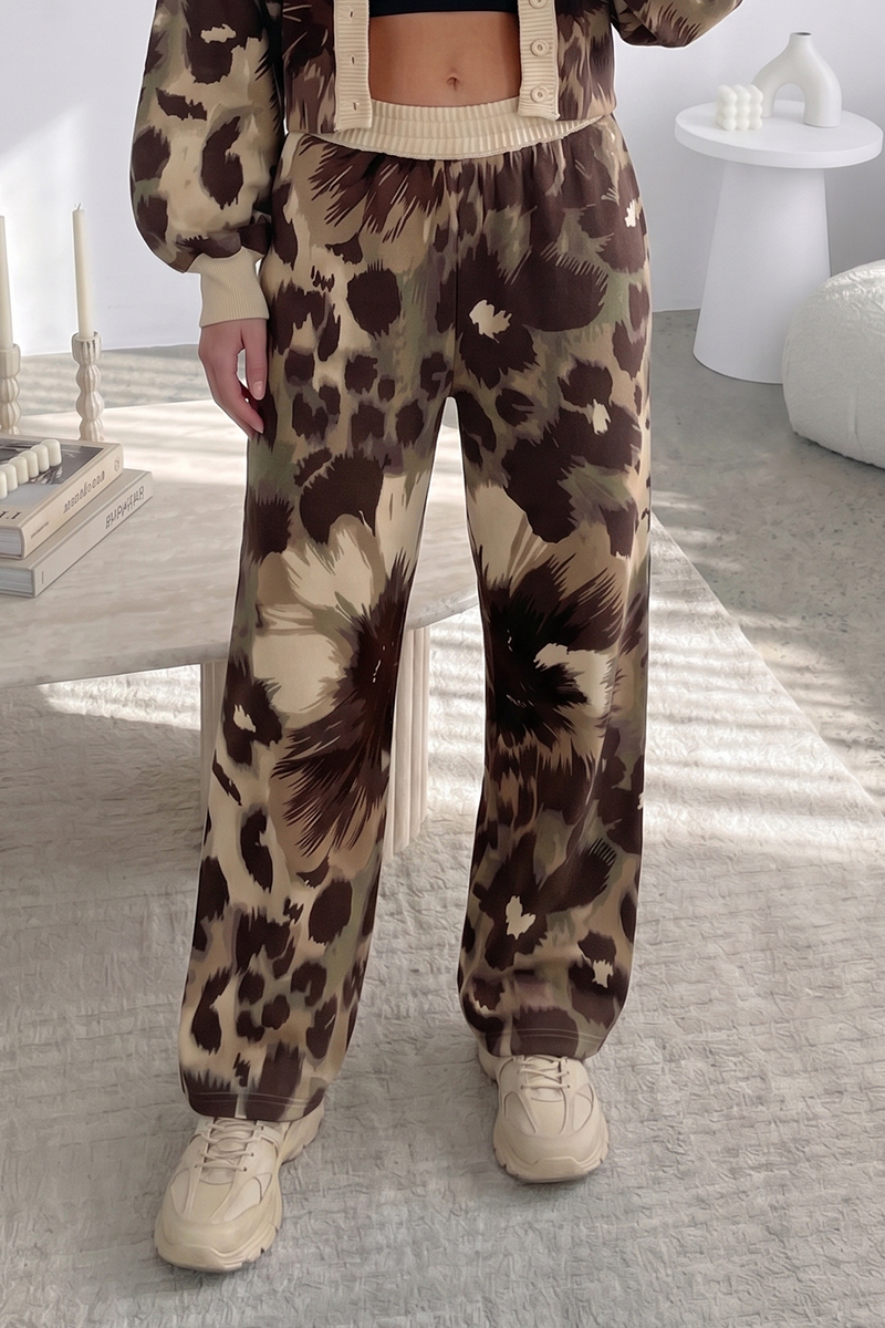 Women's 2-Piece Animal Print Loungewear Set Contrast Trim Button Front Cardigan and Matching Pants Co-ord