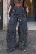 Women's Fashion Pocket Denim Ripped Patchwork Cargo Pants