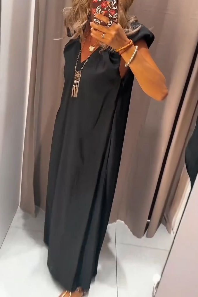 Women's Elegant Wide Shoulder V Neck Dress