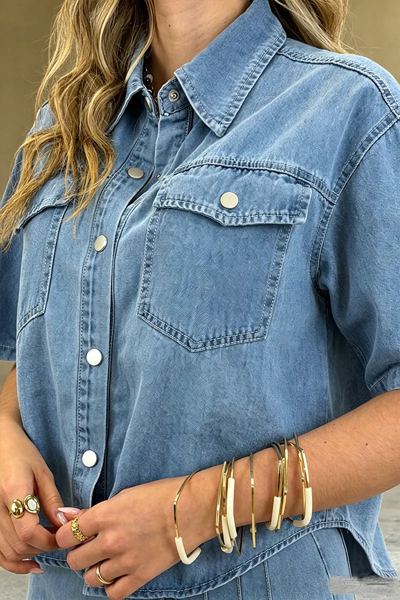 Women's Casual Loose Denim Shirt or Asymmetric Denim Skirt