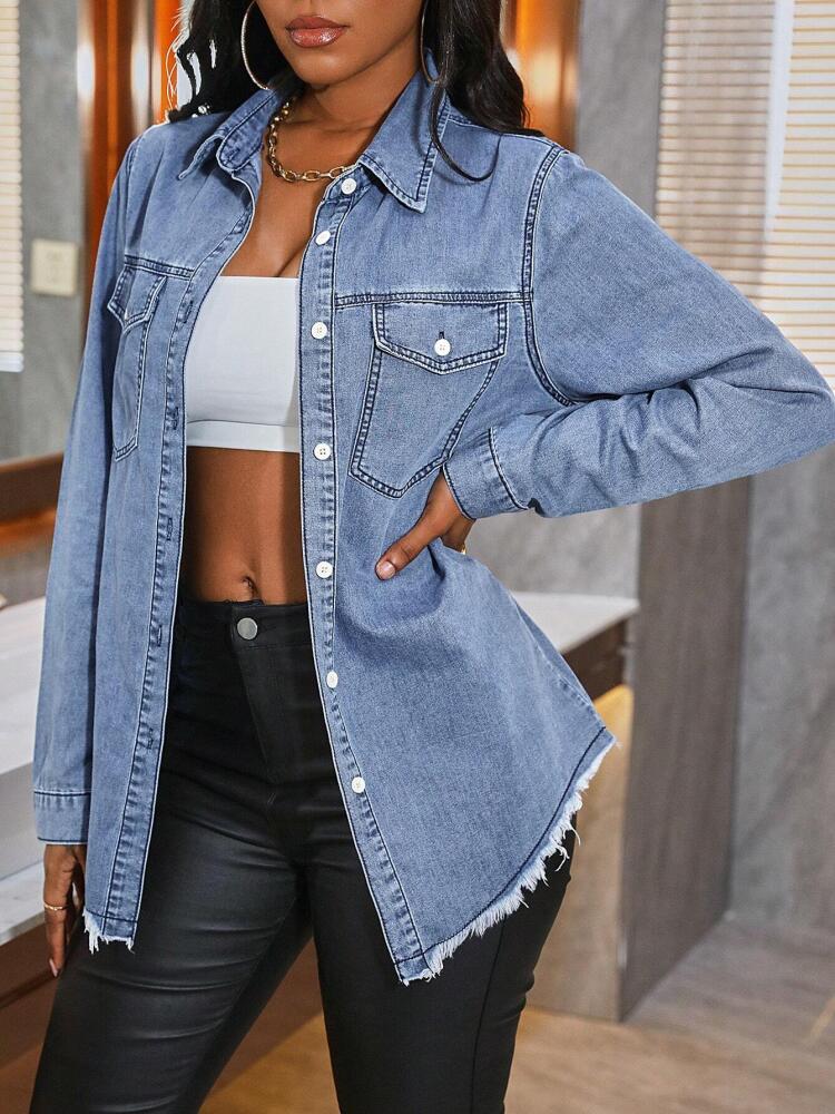 Women Laple Collar Casual Denim Shirt