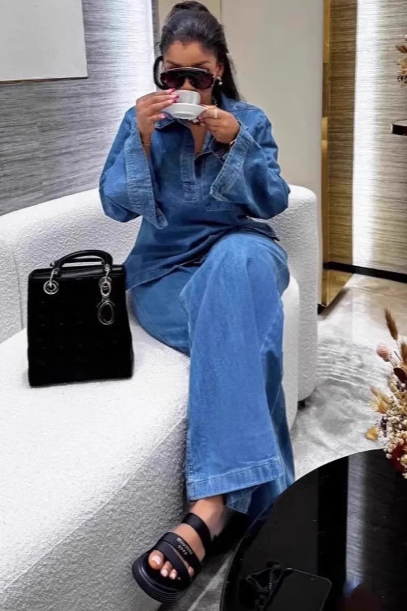 Effortless Women's Denim Cardigan And Jeans Lounge Set