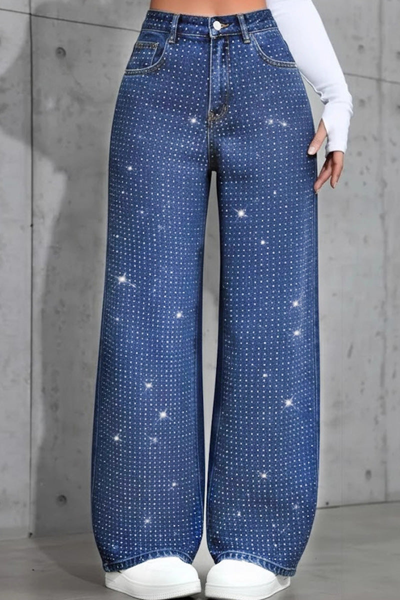Women's Soft Washed Beaded Straight-Leg Jeans