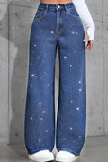 Women's Soft Washed Beaded Straight-Leg Jeans