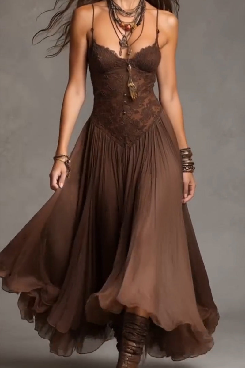 Women's Elegant Vacation Lace Oversized Hem Maxi Dress