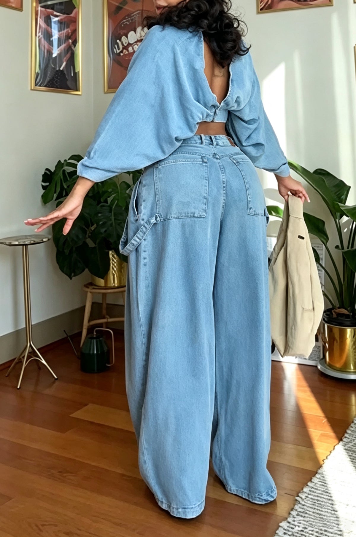 Women's Fashion Batwing Sleeve Short Denim Top or 3D Pocket Jeans