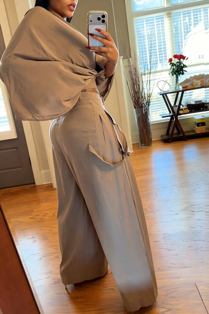 Women's Fashion Batwing Top or Detachable Pocket Wide Leg Pants