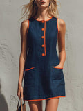 Women's Round-neck Sleeveless Loose-fit Casual Denim Dress