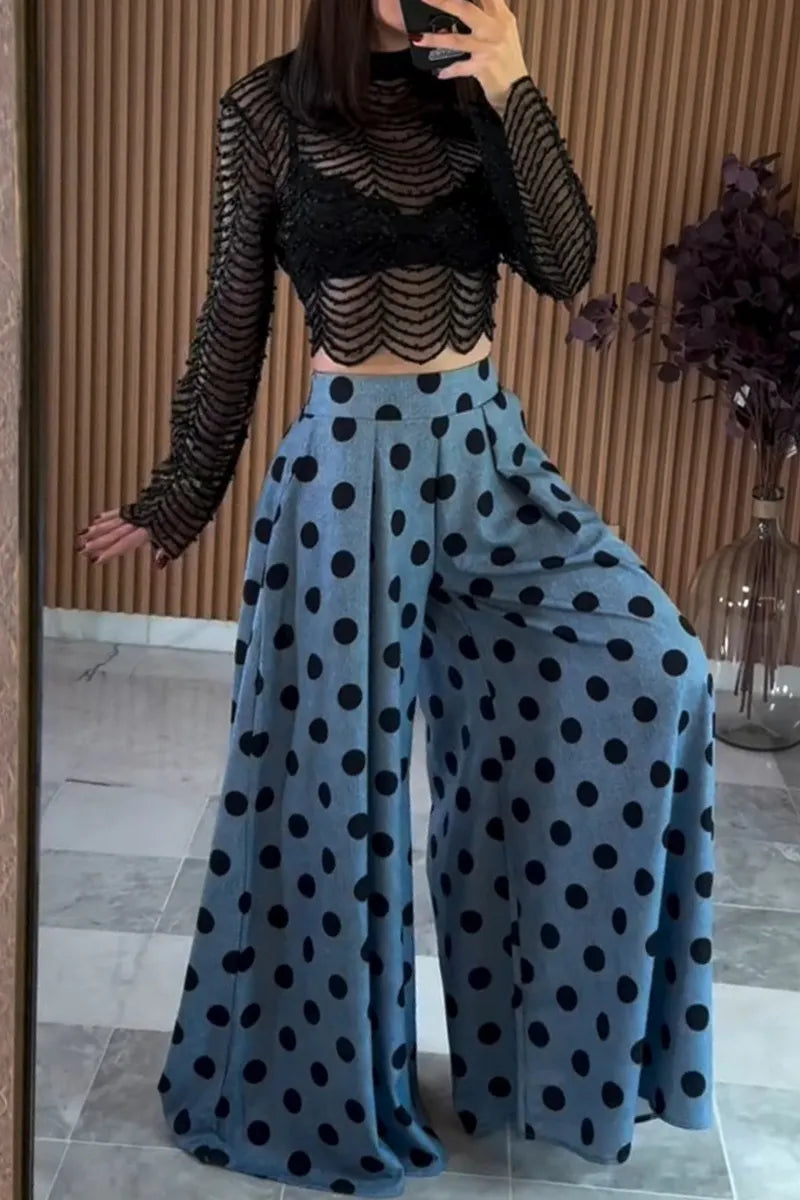 Women's Fashion Wide Leg Loose Polka Dot High Waist Pants