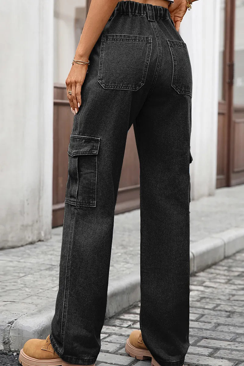 Women's Utility Chic Multi-Pocket Wide-Leg Jeans