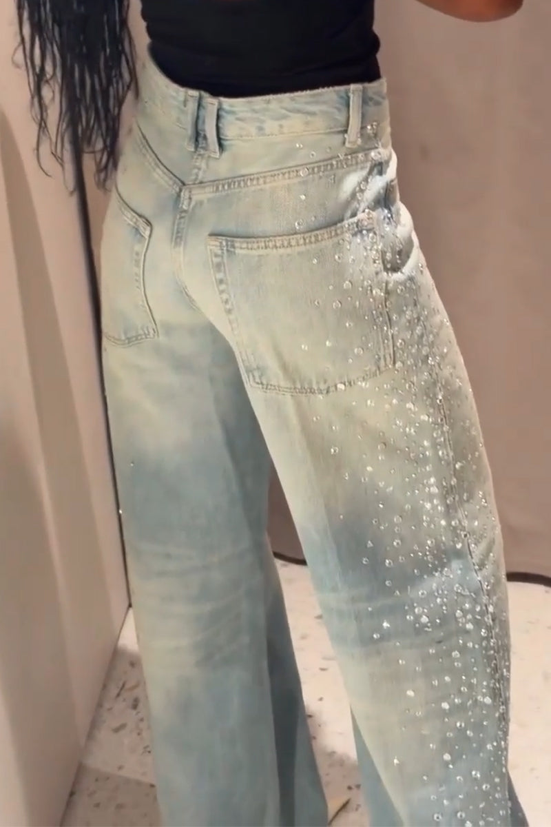 Women's Rhinestone Washed Casual Jeans