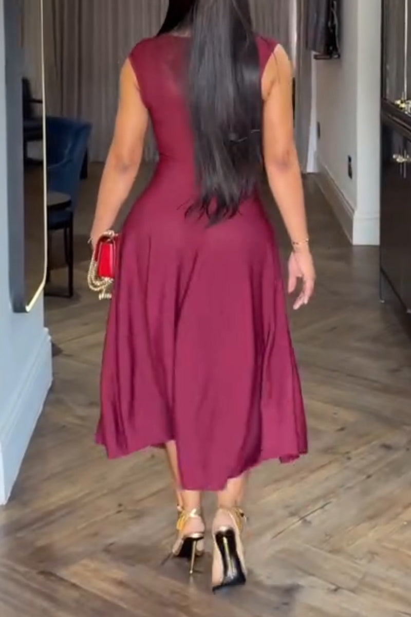 Women's V-neck and Waist Cinched Casual Dress