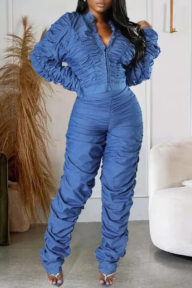 Women's Ruched Zip-Up Jacket or Stacked Pants