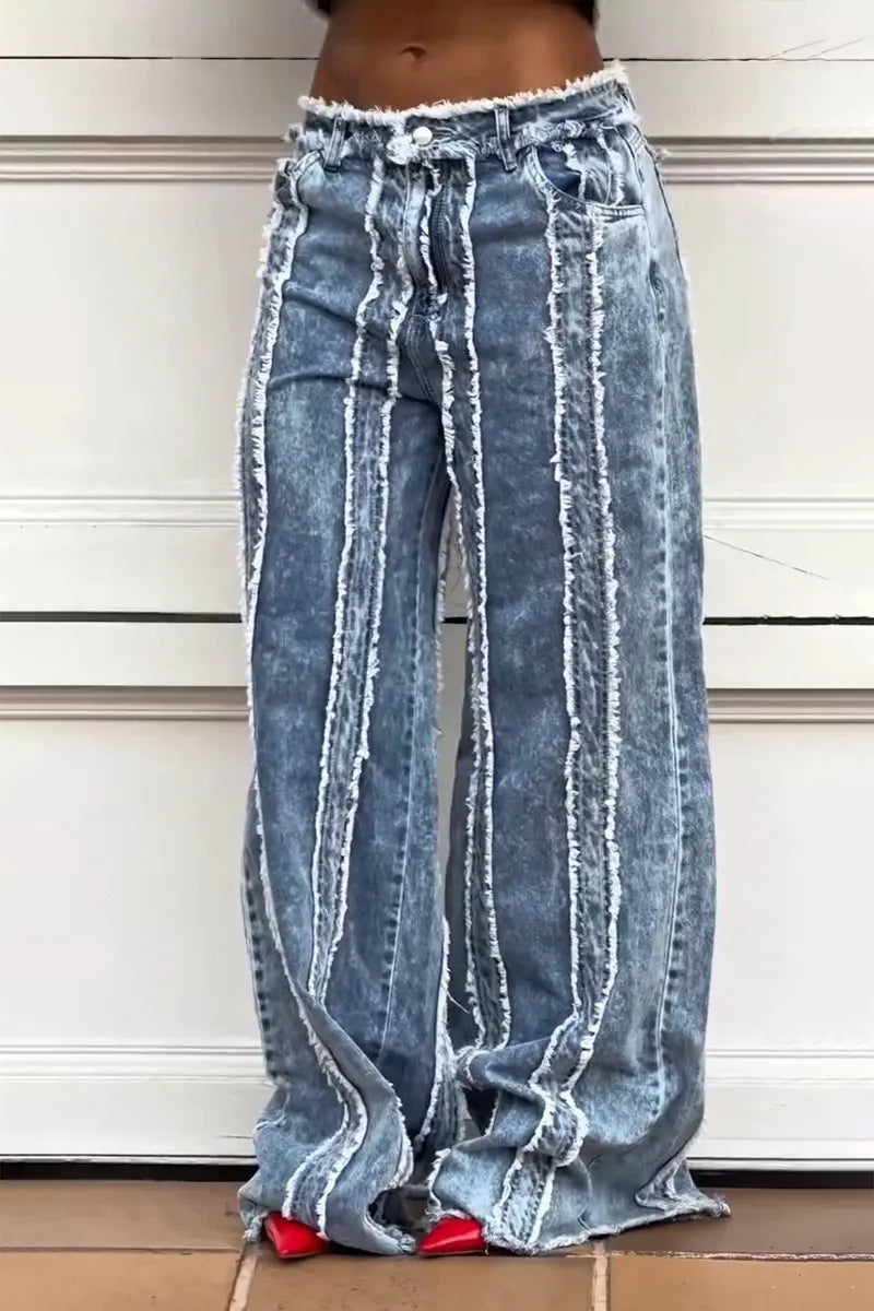 Women's Casual Washed Panel Denim Jacket or Jeans